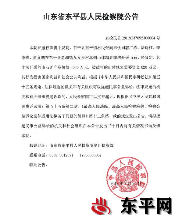 山东省东平县人民检察院公告